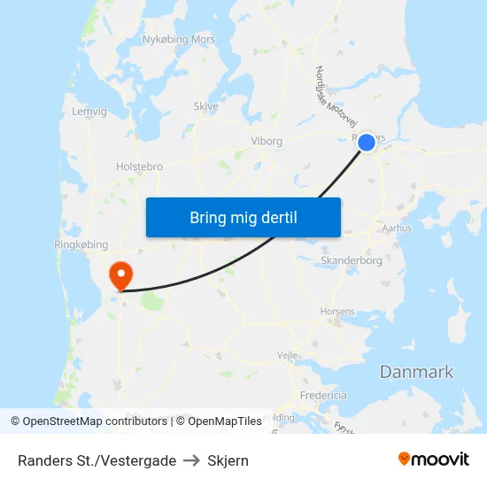 Randers St./Vestergade to Skjern map