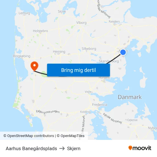Aarhus Banegårdsplads to Skjern map
