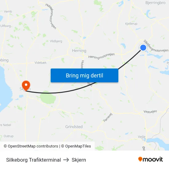Silkeborg Trafikterminal to Skjern map