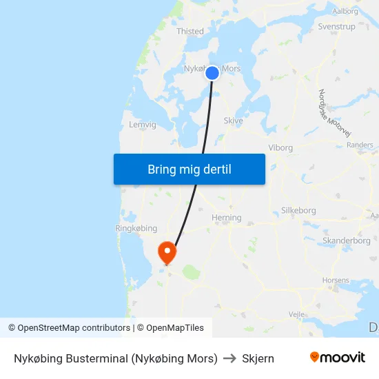 Nykøbing Busterminal (Nykøbing Mors) to Skjern map