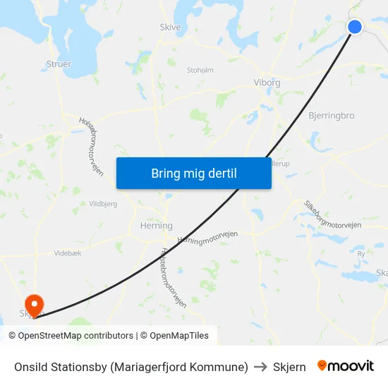 Onsild Stationsby (Mariagerfjord Kommune) to Skjern map