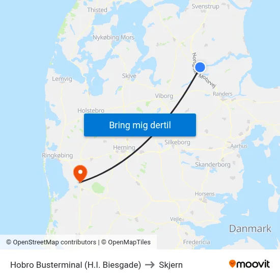 Hobro Busterminal (H.I. Biesgade) to Skjern map