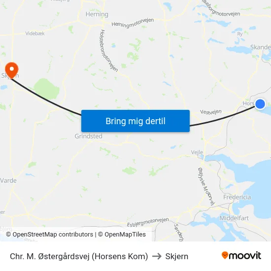 Chr. M. Østergårdsvej (Horsens Kom) to Skjern map