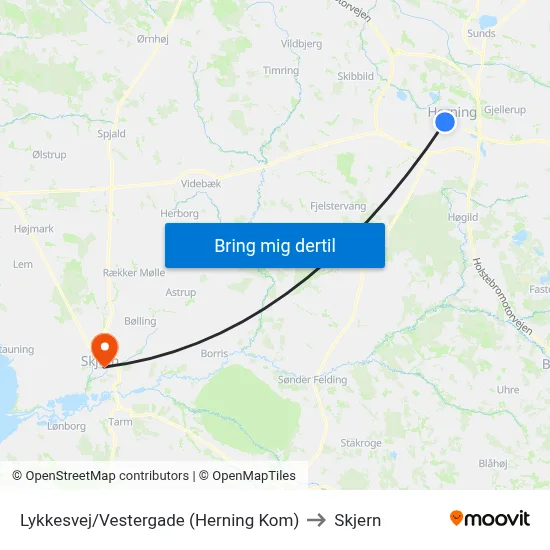 Lykkesvej/Vestergade (Herning Kom) to Skjern map