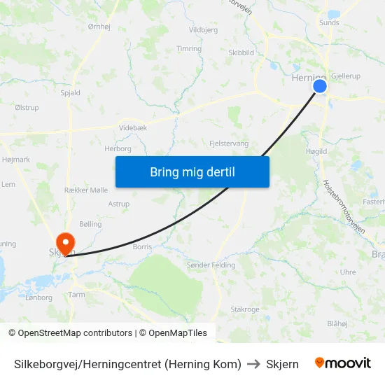 Silkeborgvej/Herningcentret (Herning Kom) to Skjern map