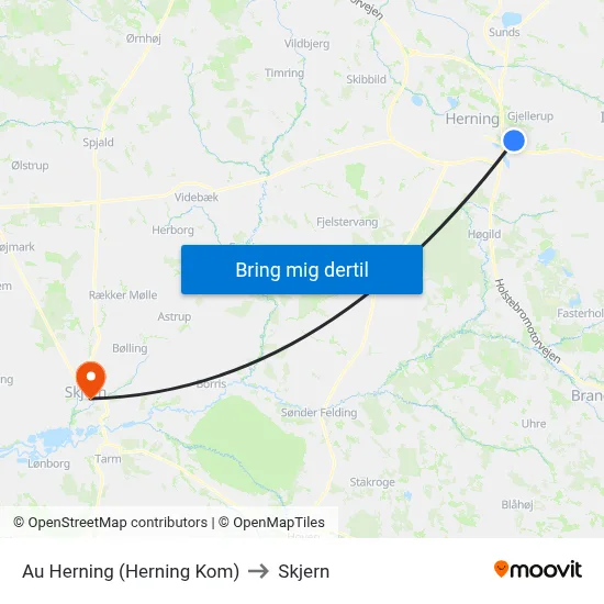 Au Herning (Herning Kom) to Skjern map