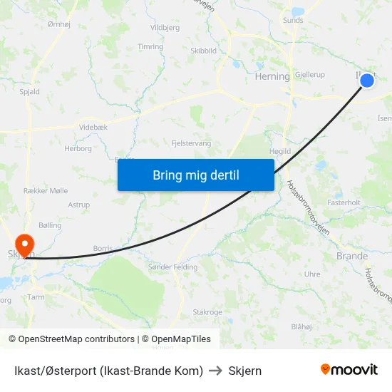 Ikast/Østerport (Ikast-Brande Kom) to Skjern map