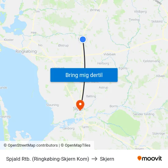 Spjald Rtb. (Ringkøbing-Skjern Kom) to Skjern map