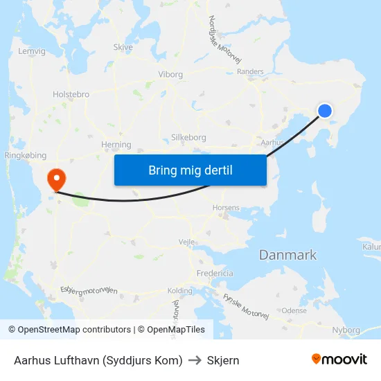 Aarhus Lufthavn (Syddjurs Kom) to Skjern map