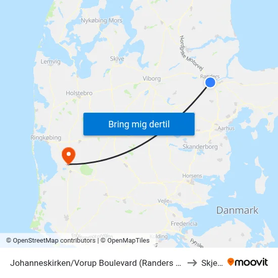Johanneskirken/Vorup Boulevard (Randers Kom) to Skjern map