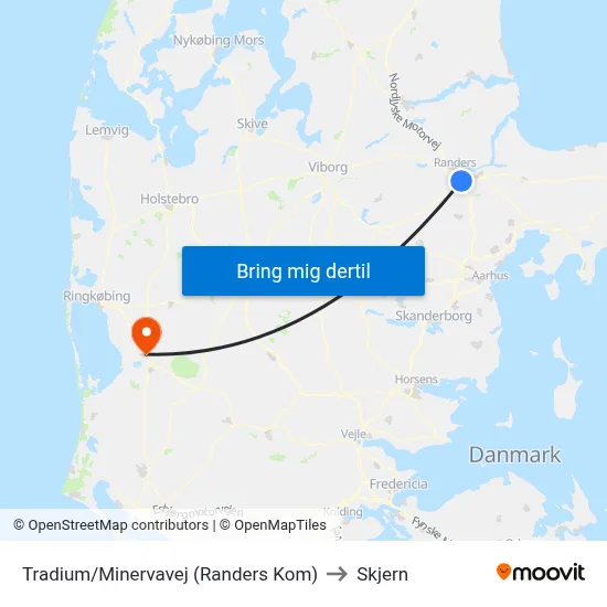 Tradium/Minervavej (Randers Kom) to Skjern map