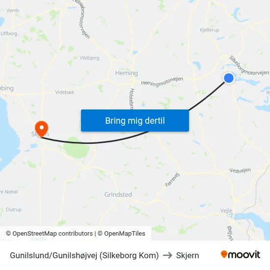 Gunilslund/Gunilshøjvej (Silkeborg Kom) to Skjern map