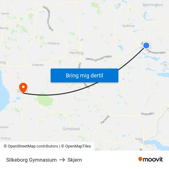 Silkeborg Gymnasium to Skjern map