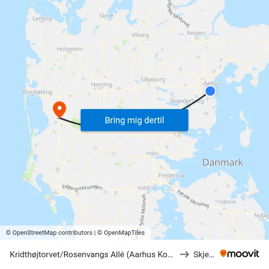 Kridthøjtorvet/Rosenvangs Allé (Aarhus Kom) to Skjern map