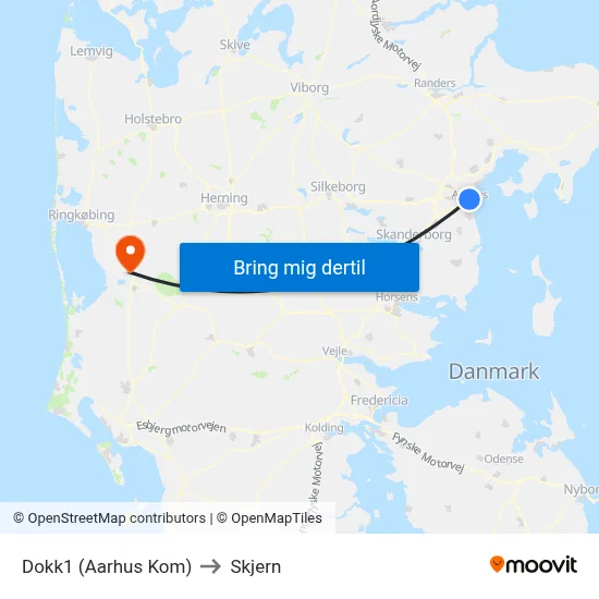 Dokk1 (Aarhus Kom) to Skjern map