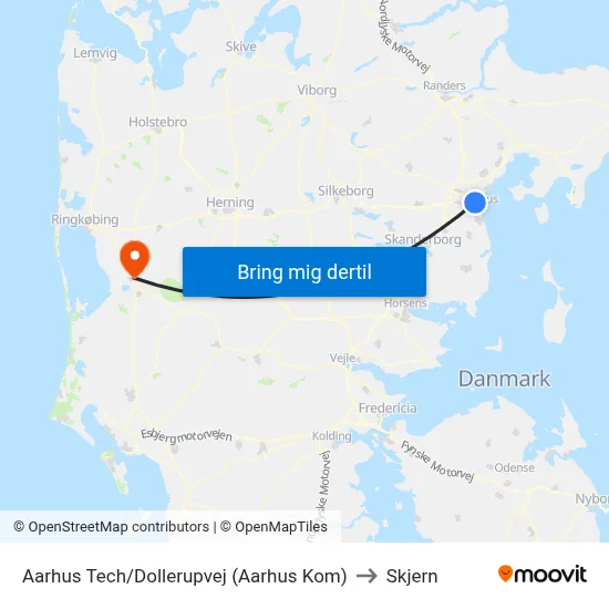 Aarhus Tech/Dollerupvej (Aarhus Kom) to Skjern map