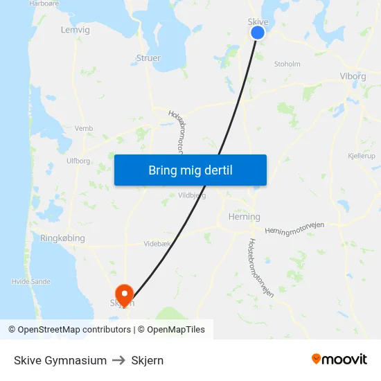 Skive Gymnasium to Skjern map
