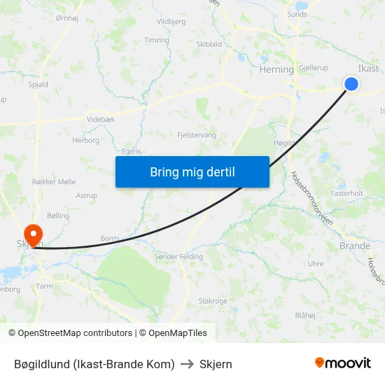 Bøgildlund (Ikast-Brande Kom) to Skjern map