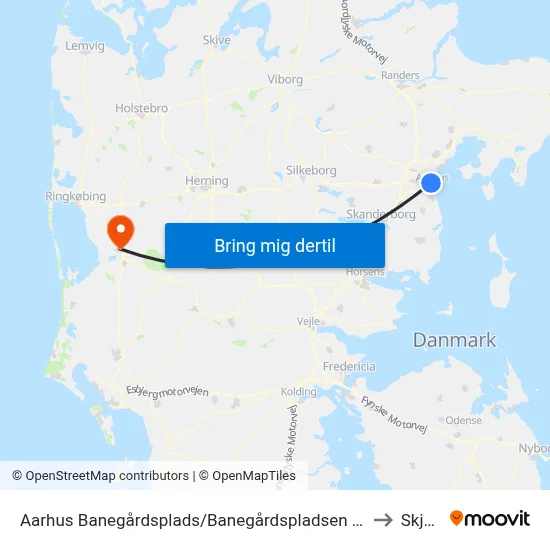 Aarhus Banegårdsplads/Banegårdspladsen (Flybus) to Skjern map