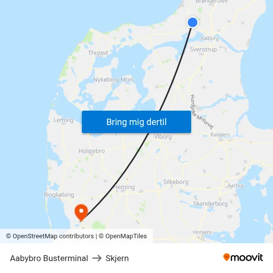 Aabybro Busterminal to Skjern map