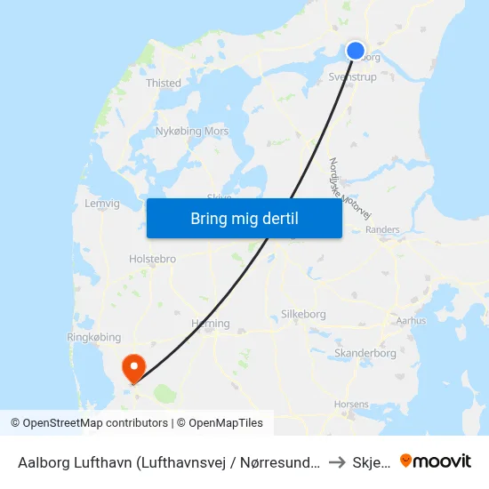 Aalborg Lufthavn (Lufthavnsvej / Nørresundby) to Skjern map