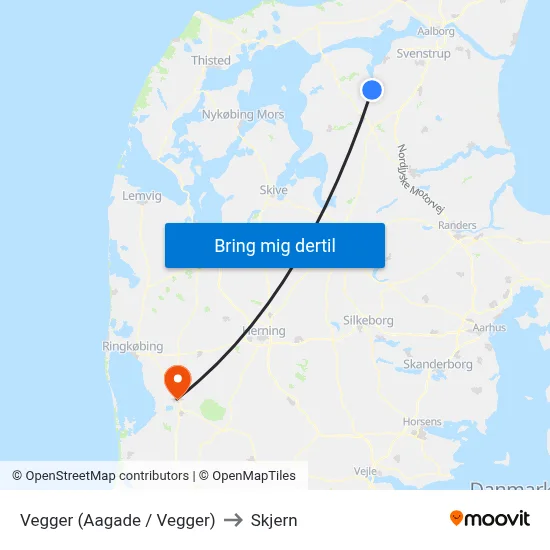 Vegger (Aagade / Vegger) to Skjern map