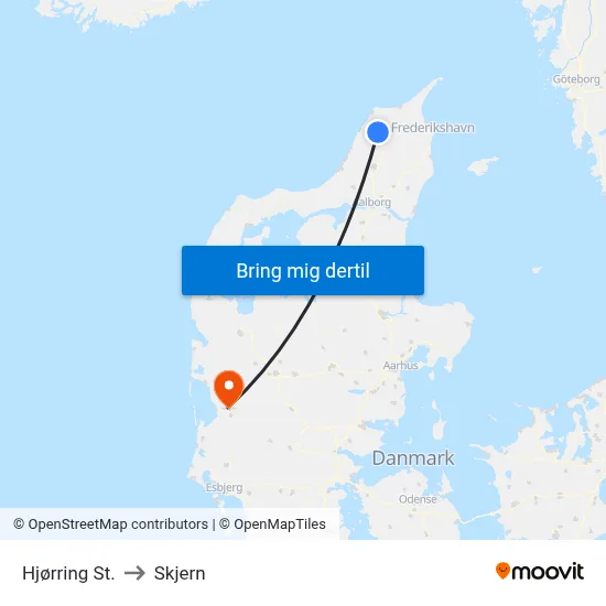 Hjørring St. to Skjern map