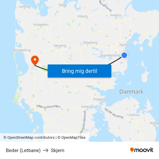 Beder (Letbane) to Skjern map