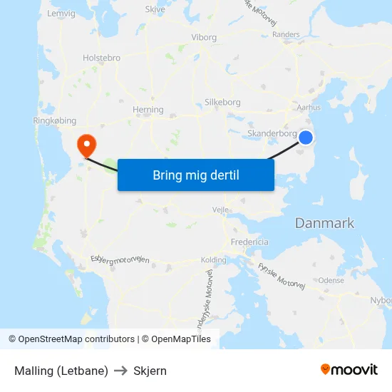 Malling (Letbane) to Skjern map