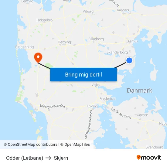 Odder (Letbane) to Skjern map