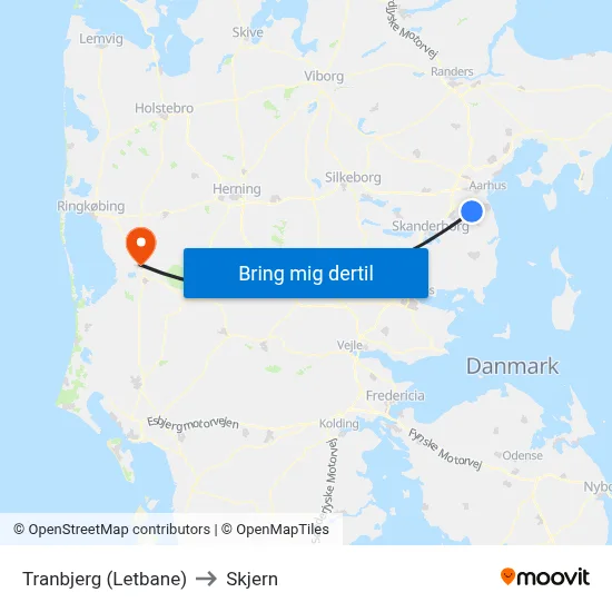 Tranbjerg (Letbane) to Skjern map