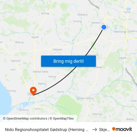 Nido Regionshospitalet Gødstrup (Herning Kom) to Skjern map