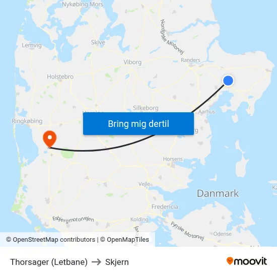 Thorsager (Letbane) to Skjern map