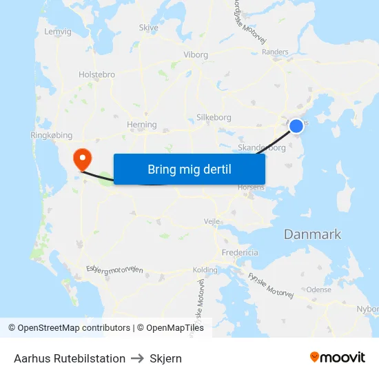 Aarhus Rutebilstation to Skjern map
