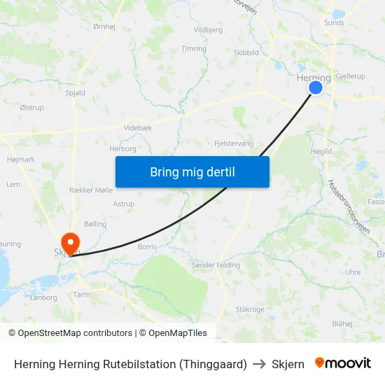 Herning Herning Rutebilstation (Thinggaard) to Skjern map