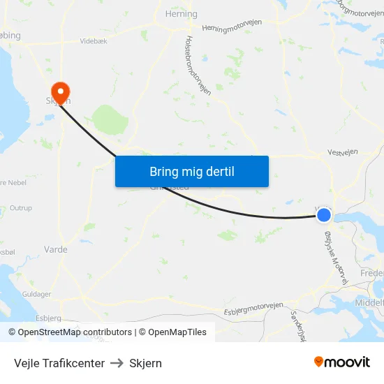 Vejle Trafikcenter to Skjern map