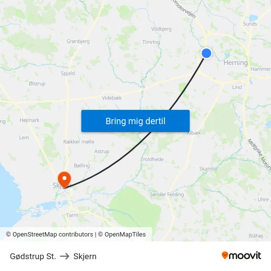 Gødstrup St. to Skjern map
