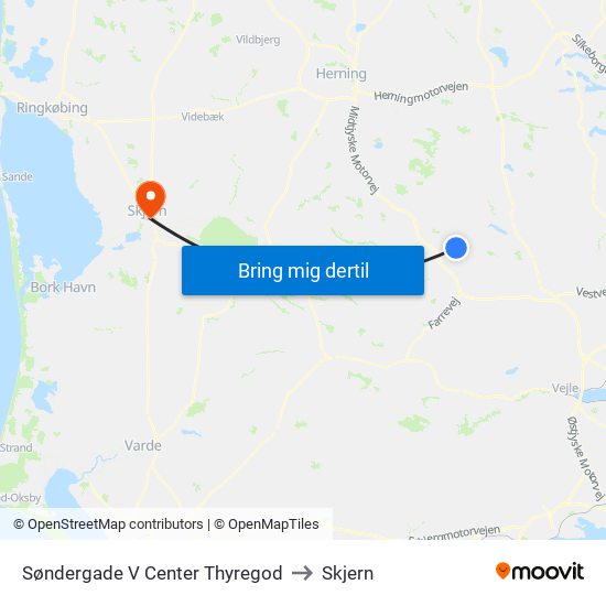 Søndergade V Center Thyregod to Skjern map