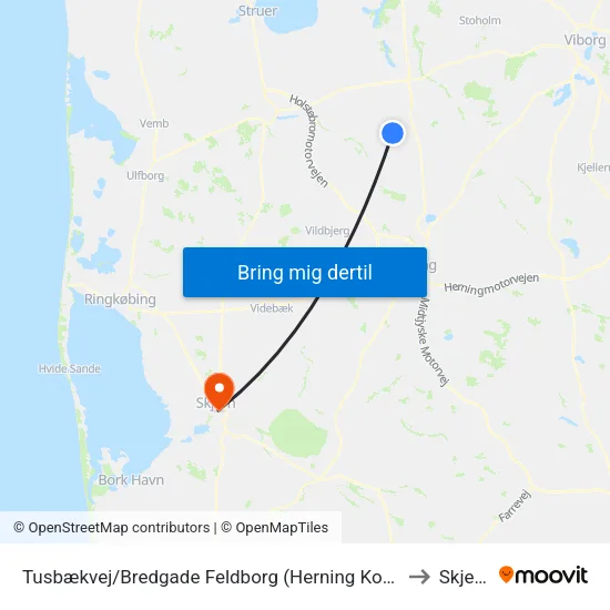 Tusbækvej/Bredgade Feldborg (Herning Kom) to Skjern map
