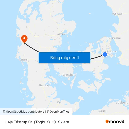 Høje Tåstrup St. (Togbus) to Skjern map