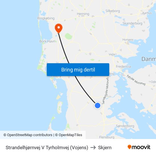 Strandelhjørnvej V Tyrholmvej (Vojens) to Skjern map