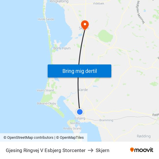 Gjesing Ringvej V Esbjerg Storcenter to Skjern map