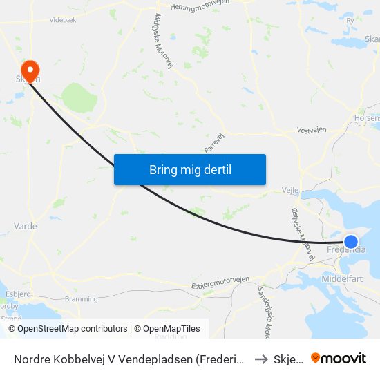 Nordre Kobbelvej V Vendepladsen (Fredericia) to Skjern map