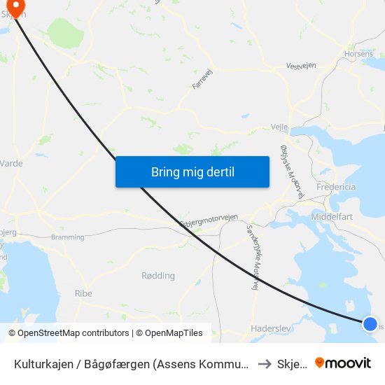 Kulturkajen / Bågøfærgen (Assens Kommune) to Skjern map