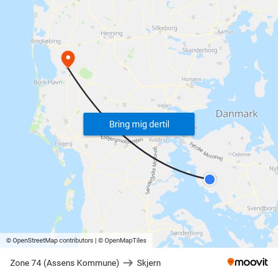 Zone 74 (Assens Kommune) to Skjern map