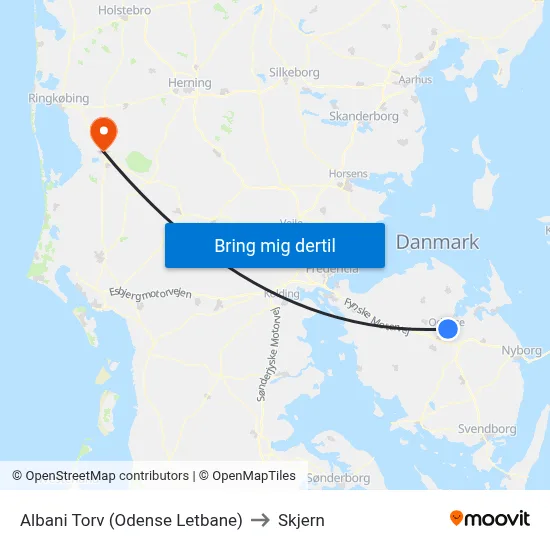 Albani Torv (Odense Letbane) to Skjern map