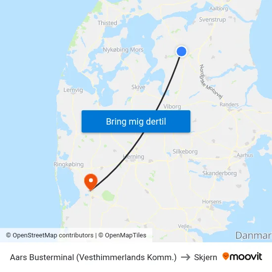 Aars Busterminal (Vesthimmerlands Komm.) to Skjern map