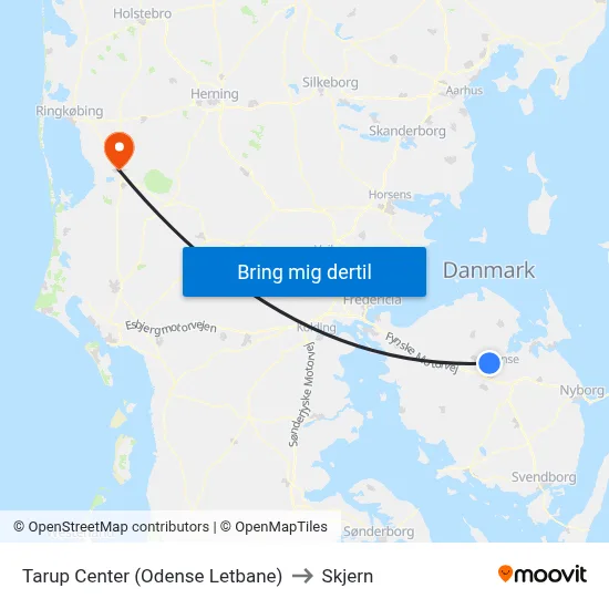 Tarup Center (Odense Letbane) to Skjern map