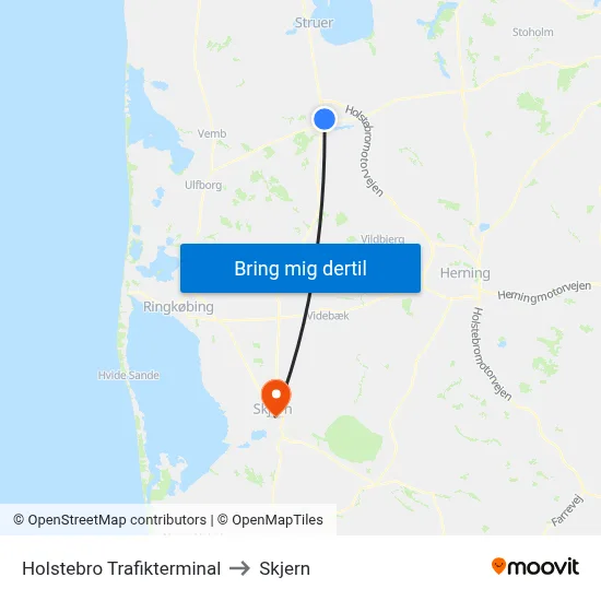 Holstebro Trafikterminal to Skjern map