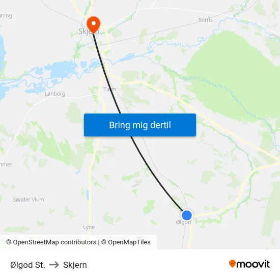 Ølgod St. to Skjern map
